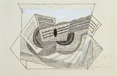 Guitar and Music Book, 1923, Pen and Ink Drawing by Juan Gris